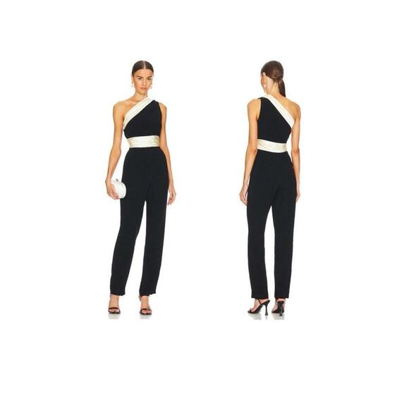 Elegant Black and White One-Shoulder Jumpsuit - Picture 1 of 8